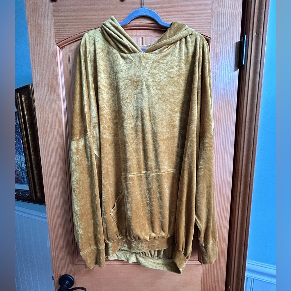 Free People Gold Velour Slouchy Hoodie